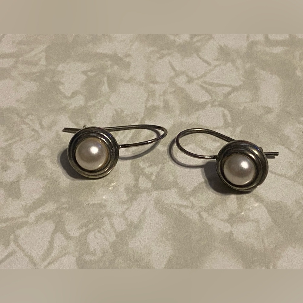 Silver Tone Faux Pearl Pierced Earrings #7628 - Picture 5 of 8